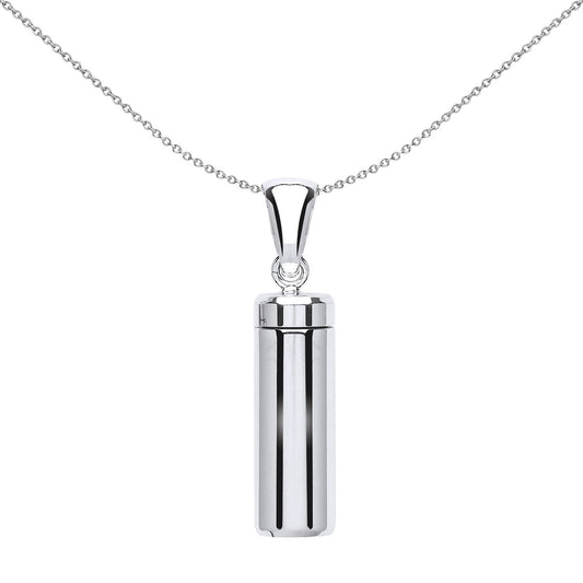 Silver Cremation Urn Locket Cylinder Thermos Capsule Pendant - GVP421