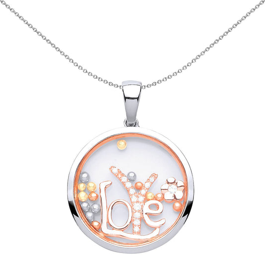Rose Silver CZ Floating Bead Love Daisy Pendant Necklace 18 inch - GVP426