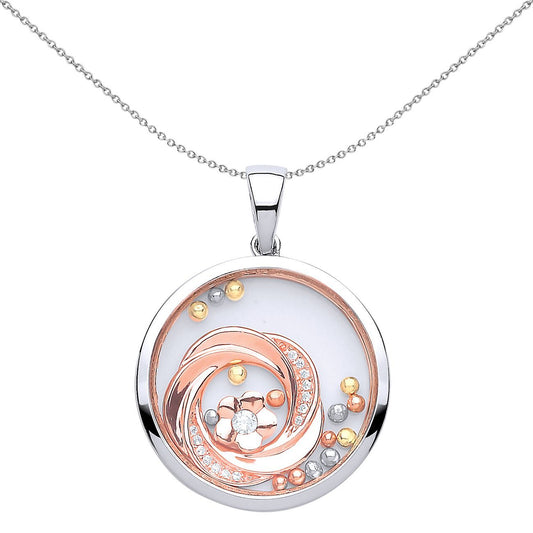 Rose Silver CZ Floating Bead Daisy Knot Pendant Necklace 18 inch - GVP431