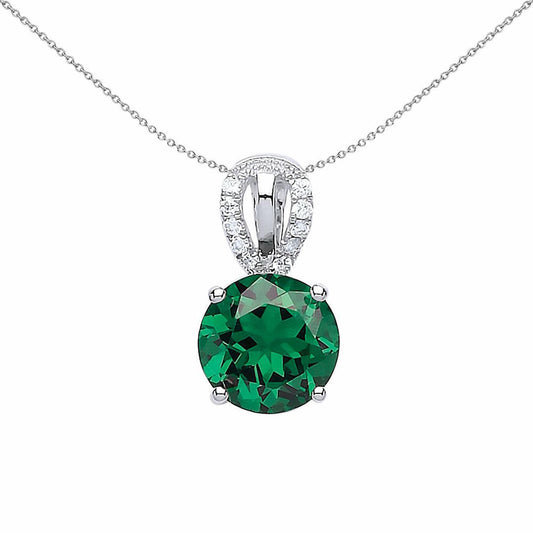 Silver Green CZ Teardrop Halo Solitaire Pendant Necklace 18 inch - GVP436EM