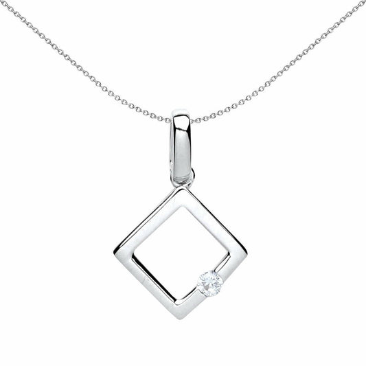 Silver CZ Solitaire Square Halo Charm Necklace 18 inch - GVP446
