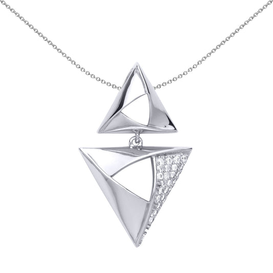 Silver CZ Triangle Hamantaschen Charm Necklace 18 inch - GVP466