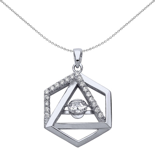 Silver CZ Triangle Hexagon Honeycomb Charm Necklace - GVP475