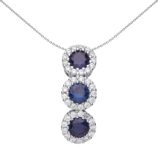 Silver Blue CZ Trilogy Halo Cluster Pendant Necklace - GVP485SAP