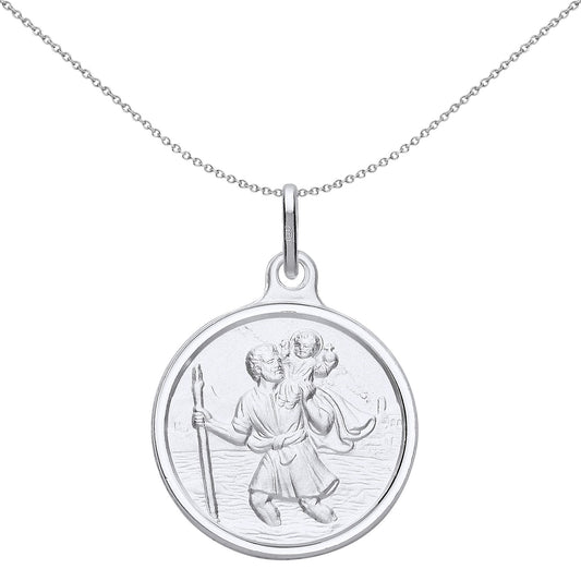 Unisex Silver St Christopher Medallion Necklace 20mm - GVP493