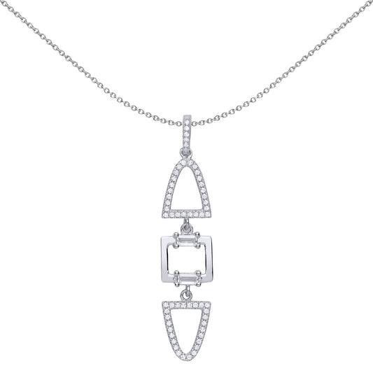Silver CZ Mirrored Mountains Halo Pendant Necklace 18 inch - GVP502