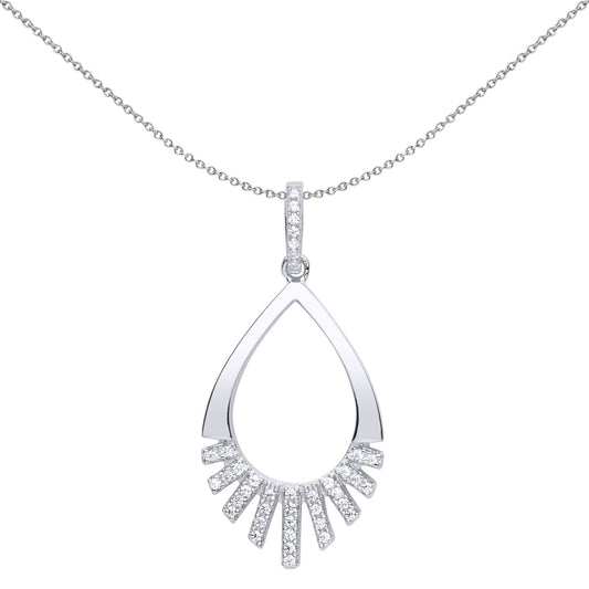 Silver CZ Minimal Art Deco Tear Pendant Necklace 18 inch - GVP508