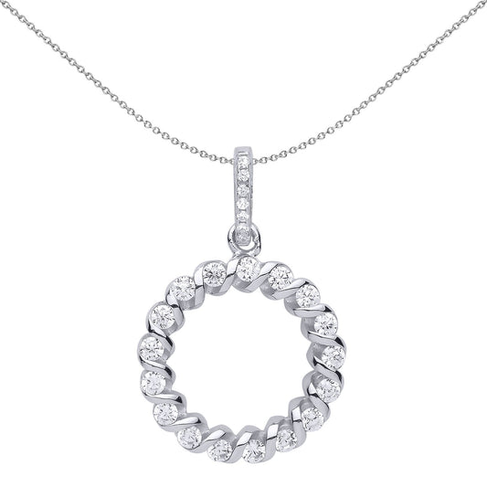 Silver CZ Candy Twist Wreath Halo Pendant Necklace - GVP517
