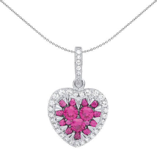 Silver Hot Pink CZ Love Has Teeth Heart Charm Necklace 18 inch - GVP521
