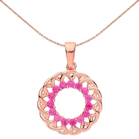 Rose Silver Pink CZ Wreath Cluster Pendant Necklace - GVP523