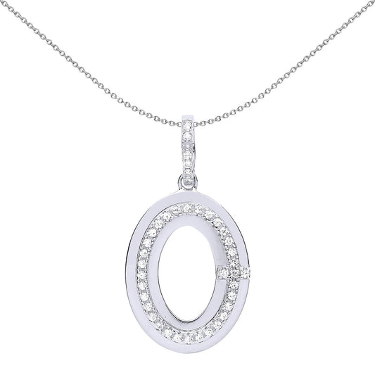 Sterling Silver CZ Crossbar Oval O Halo Pendant Necklace - GVP527