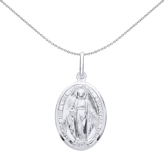 Unisex Silver Miraculous Mary Medallion Necklace - GVP541