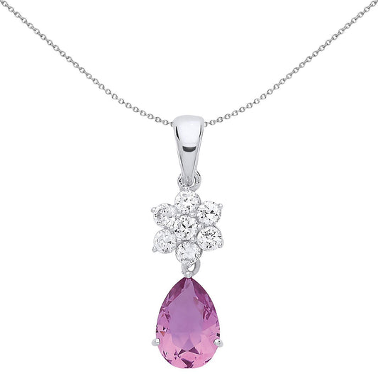 Silver Lilac Pear Cut CZ Purple Rain Pendant Necklace 18 inch - GVP549