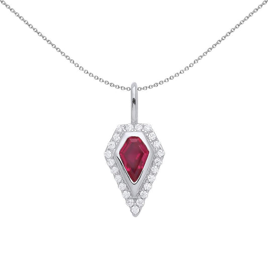 Silver Red Kite CZ Elongated Pentagon Pod Halo Necklace - GVP556