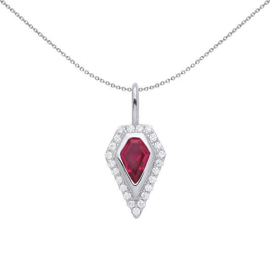 Silver Red Kite CZ Elongated Pentagon Pod Halo Necklace 18" - GVP556