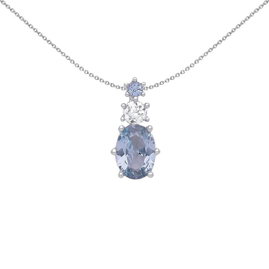 Silver Lilac Oval CZ Icy Trilogy Cluster Pendant Necklace 18 inch - GVP557