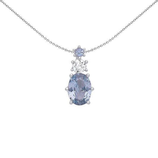 Silver Lilac Oval CZ Icy Trilogy Cluster Pendant Necklace - GVP557