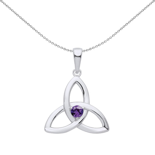 Silver Purple CZ Celtic Trinity Trefoil Knot Necklace - GVP570AM