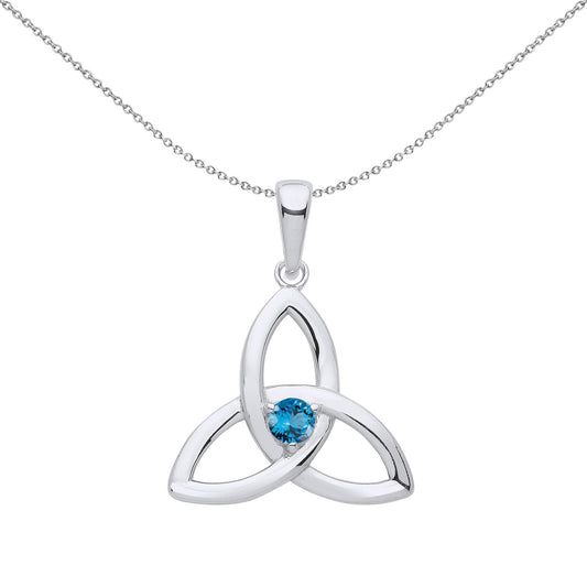 Silver Swiss Blue CZ Celtic Trinity Trefoil Knot Necklace - GVP570BT