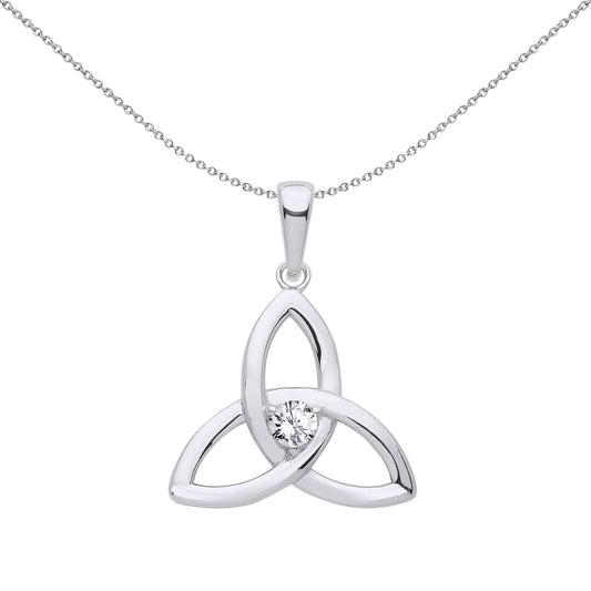 Silver CZ Celtic Trinity Trefoil Triquetra Knot Necklace 18" - GVP570CRY