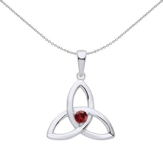 Silver Garnet CZ Celtic Trinity Trefoil Knot Necklace - GVP570GAR