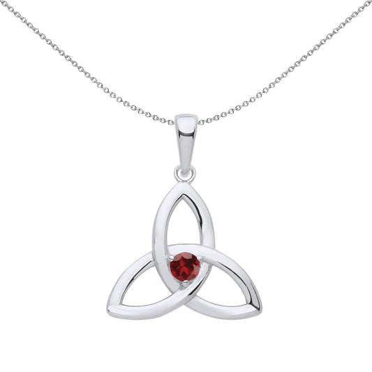 Silver Garnet CZ Celtic Trinity Trefoil Knot Necklace 18" - GVP570GAR