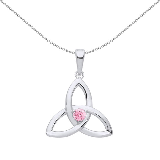 Silver Pink CZ Celtic Trinity Trefoil Triquetra Knot Necklace 18" - GVP570PINK