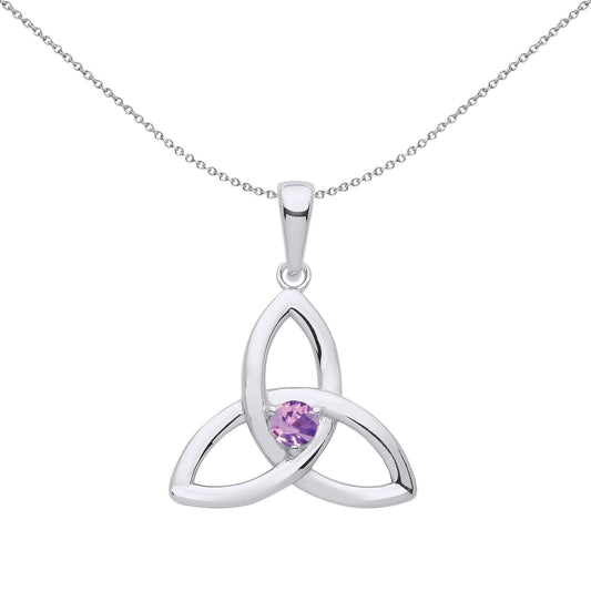 Silver Lilac CZ Celtic Trinity Trefoil Knot Necklace - GVP570VIO