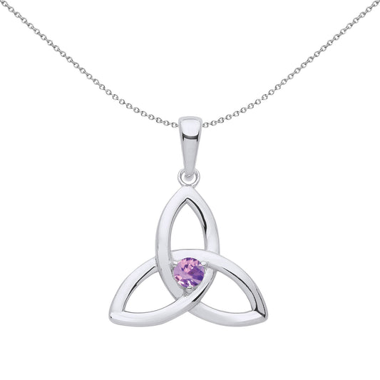Silver Lilac CZ Celtic Trinity Trefoil Knot Necklace 18" - GVP570VIO