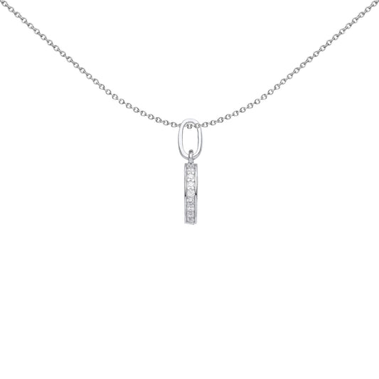 Silver CZ Edge Set Halo Round Disc Charm Pendant Necklace - GVP577