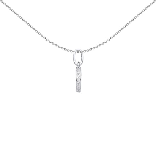 Silver CZ Edge Set Halo Round Disc Charm Pendant Necklace 18 inch - GVP577