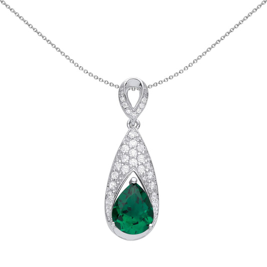 Silver Green Pear CZ Arrowhead Claw Fish Tail Necklace - GVP578EM