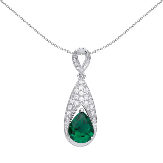 Silver Green Pear CZ Arrowhead Claw Fish Tail Necklace 18" - GVP578EM