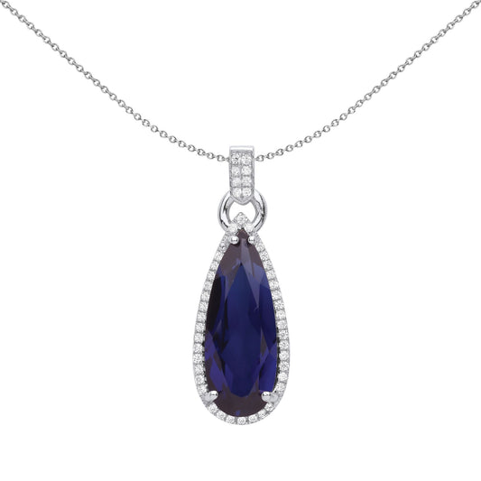 Silver Blue Pear CZ Elongated Rock Candy Pendant Necklace - GVP579SAP