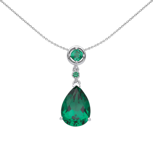 Silver Green Pear Cushion CZ Art Deco Avocado Necklace 18" - GVP583