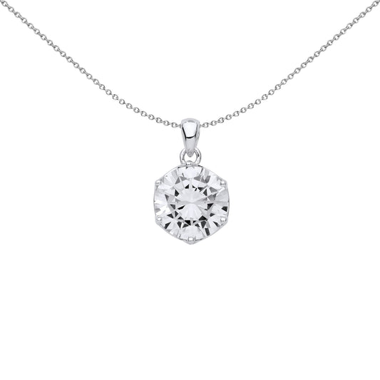 925 Sterling Silver CZ 6 Claw Solitaire Pendant Necklace 4ct - GVP589