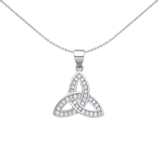 Sterling Silver CZ Trinity Knot Charm Pendant Necklace - GVP591