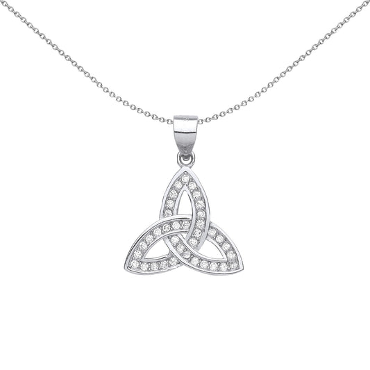 Sterling Silver CZ Trinity Knot Charm Pendant Necklace 18 inch - GVP591