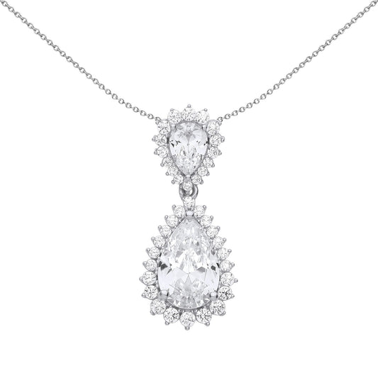 Silver Pear CZ Fiery Snowflake Chandelier Pendant Necklace - GVP592