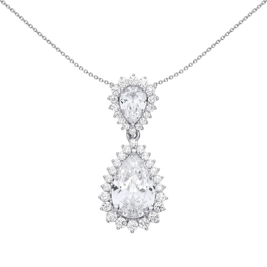 Silver Pear CZ Fiery Snowflake Chandelier Pendant Necklace 18" - GVP592