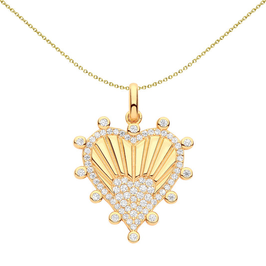 Gilded Silver CZ Fluted Sunburst Bubbly Heart Necklace 18" - GVP600