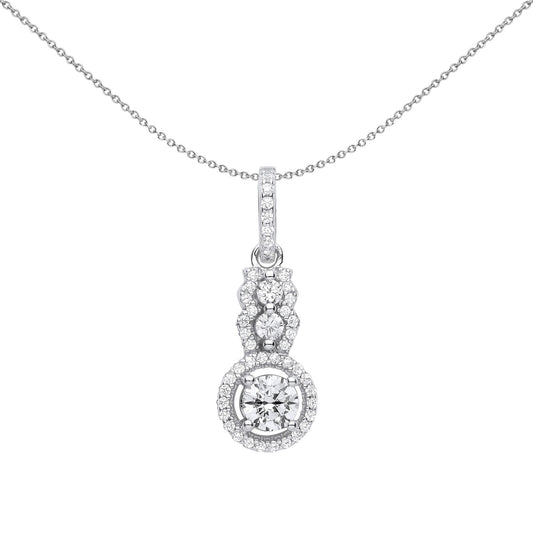Silver CZ Halo Solitaire Engagement Ring Style Necklace - GVP605