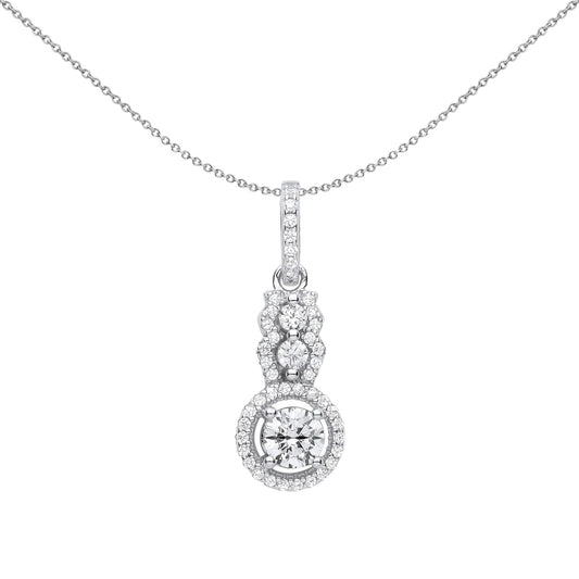 Silver CZ Halo Solitaire Engagement Ring Style Necklace 18" - GVP605