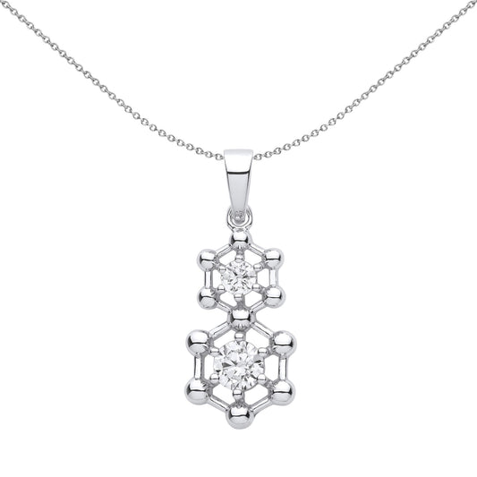 Silver CZ Double Hexagon Honeycomb Molecular Structure Pendant - GVP607