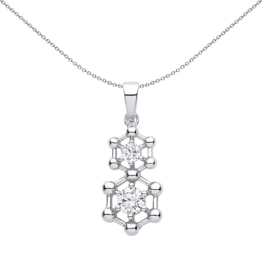 Silver CZ Double Hexagon Honeycomb Molecular Structure Pendant - GVP607