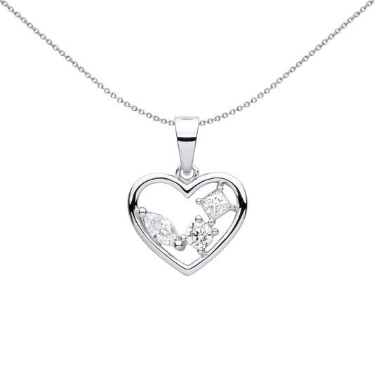 Silver Marquise Princess CZ Open Heart Multi Shape Necklace - GVP612