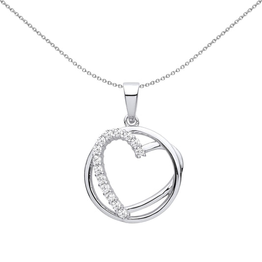 Sterling Silver CZ Circle of Love Heart Pendant Necklace 18 inch - GVP613