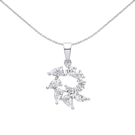 Silver Pear Marquise CZ Spiny Shell Scorpion Tail Necklace 18" - GVP614