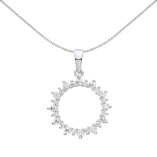 Silver CZ Fuzzy Electric Circle of Life Pendant Necklace 18 inch - GVP615