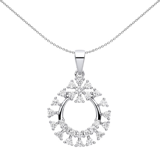Silver CZ Snowflake Cluster Circle of Life Pendant Necklace 18" - GVP617